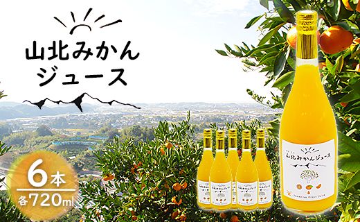 山北みかんジュース720ml6本 - 果汁100% 高知県産 ブランドみかん 温州みかん ストレートジュース 果物 フルーツ 柑橘 オレンジ おいしい 甘い おすそ分け 飲み物 yk-0011