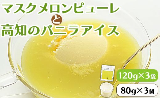 ピューレ メロンピューレ バニラアイスクリーム 3個セット 青肉 アイス 「めざましどようび キクエがキクヨ!」で特集 JALファーストクラス機内食に採用 マスクメロンピューレと高知のバニラアイス -