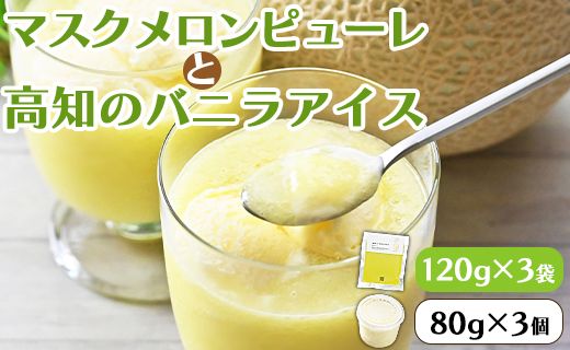 ピューレ メロンピューレ バニラアイスクリーム 3個セット 青肉 アイス 「めざましどようび キクエがキクヨ!」で特集 JALファーストクラス機内食に採用 マスクメロンピューレと高知のバニラアイス -