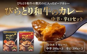 びらとり和牛カレー中辛・辛口セット（各200g×３箱） ふるさと納税 人気 おすすめ ランキング びらとり和牛 平取和牛 和牛 カレー 中辛 辛口 北海道 平取町 送料無料 BRTH020