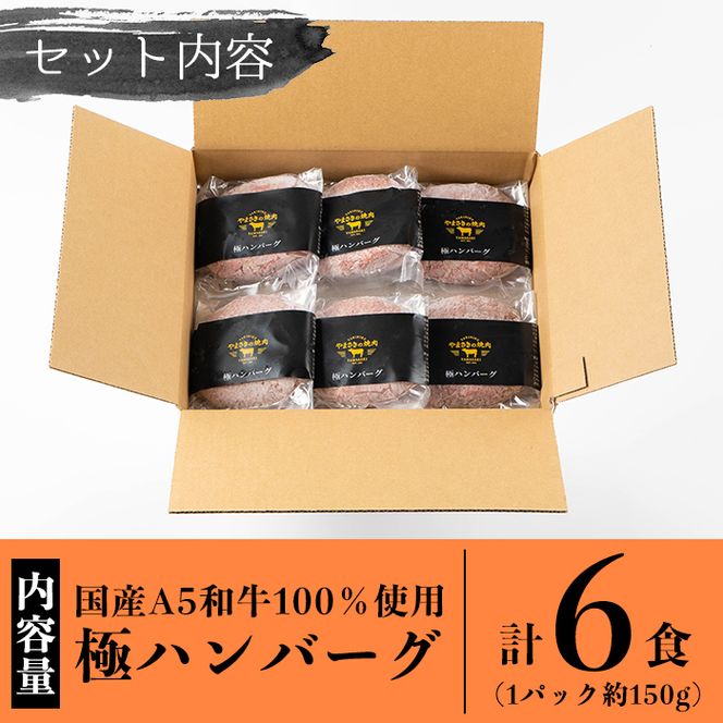 a940 生食感ハンバーグ！やまさきの焼肉A5ランク極ハンバーグ150g×6袋(合計900g)【やまさき】