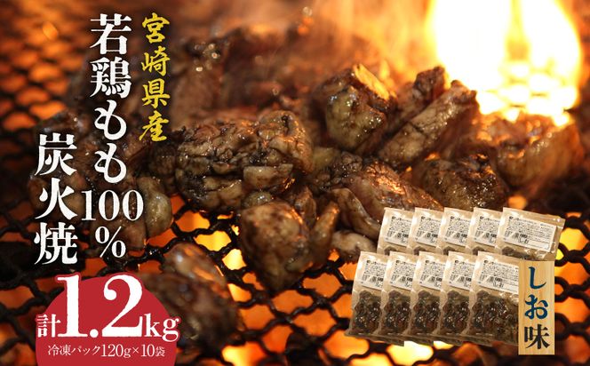 ジューシーな肉汁溢れる、宮崎県産若鶏もも100%炭火焼【冷凍パック120g×10袋：計1.2kg　しお味】_M210-008