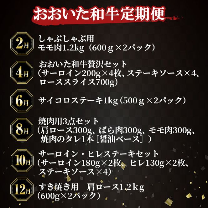 ＜定期便・全6回 (隔月)＞おおいた和牛 定期便 (総量6kg) しゃぶしゃぶ ステーキ 焼肉 すき焼き モモ サーロイン ソース付き ばら ロース ヒレ 小分け 国産 4等級 和牛 牛肉 大分県 佐伯市【DP70】【(株)まるひで】