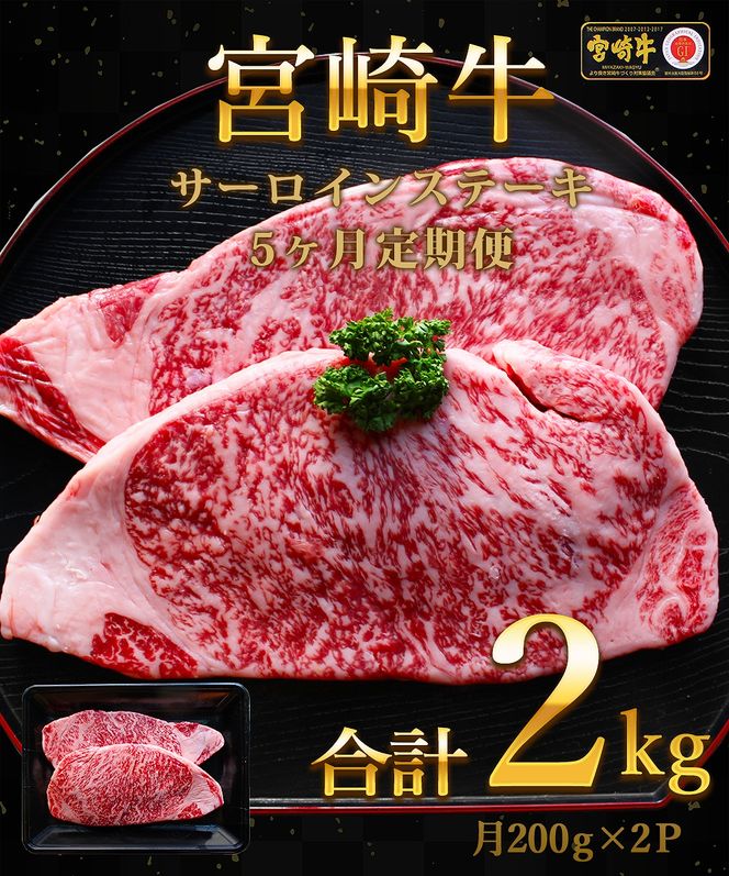 宮崎牛サーロインステーキ 2kg 5回定期便　N0136-ZG085