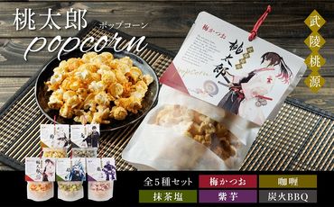 【（武陵桃源）桃太郎ポップコーン 5種類】（梅かつお風味、カレー風味、抹茶塩風味、紫芋風味、炭火BBQ風味）009-009