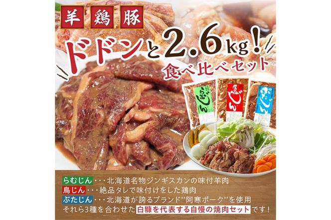 羊肉・鶏肉・豚肉の味付焼肉セット【2.6kg】