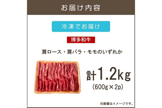 【C4-011】訳アリ！【A4-A5ランク】博多和牛赤身霜降りしゃぶしゃぶすき焼き用(肩ロース肉・肩バラ肉・モモ肉)1.2kg