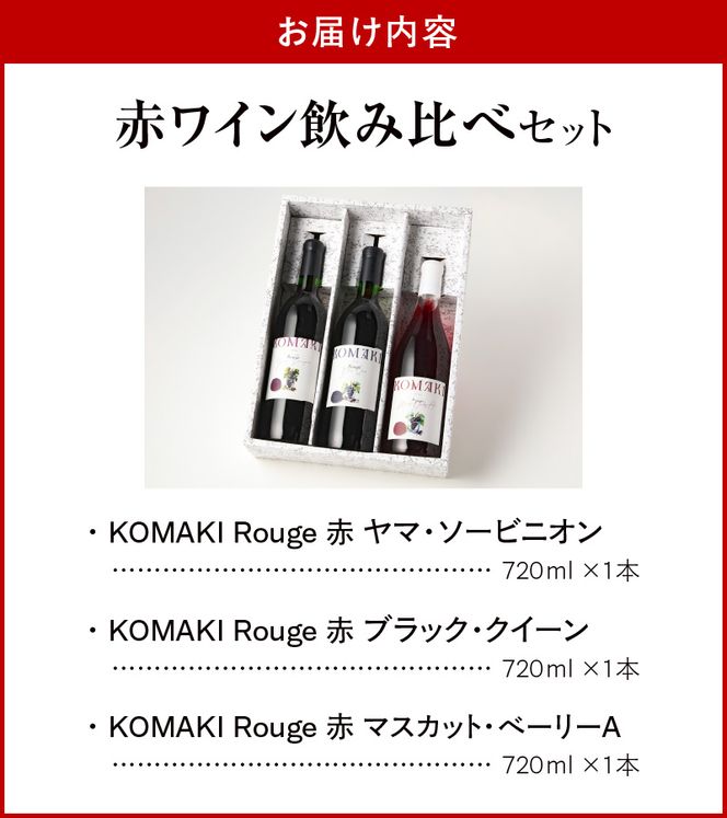 小牧ワイナリー 赤ワイン３本飲み比べセット（小牧産ぶどう100％使用）［026A09］