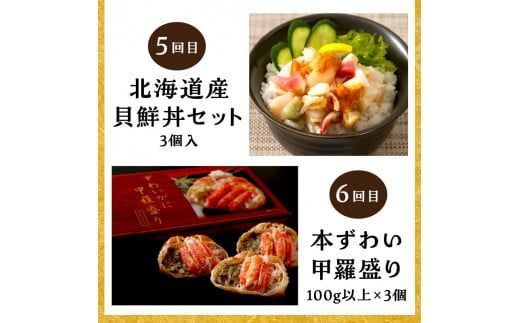 【6ヶ月定期便】海物語～北見からの贈り物～ ( 海鮮 定期便 ホッケ カニ さけ 鮭 蟹 しめ鯖 シメサバ 海鮮丼 貝 ほたて ホタテ つぶ貝 ウニ )【999-0188】