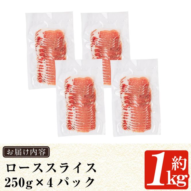 a687 《訳あり》鹿児島黒豚「短鼻豚」ローススライス小分けセット1kg(250g×4パック)【鹿児島ますや】姶良市 国産 鹿児島県 肉 豚 豚肉 黒豚 ロース スライス 小分け パック