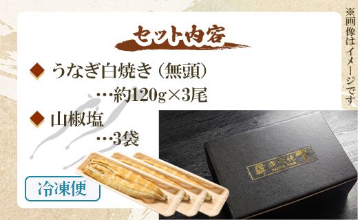 うなぎ屋きた本 うなぎ白焼き 3尾(合計約360g)(無頭) 【7日程度で発送】 - 送料無料 鰻 ウナギ おかず 山椒塩 のし ギフト 贈答 贈り物 プレゼント 丑の日 うなぎ屋きた本 高知県 香南市 un-0088