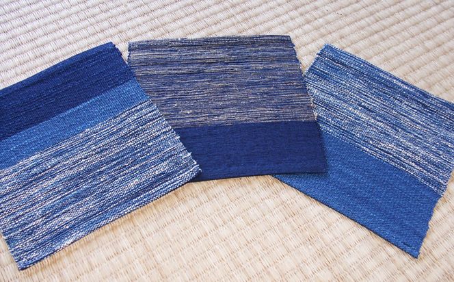 【琉球藍染め　手織り】コースター3枚セット