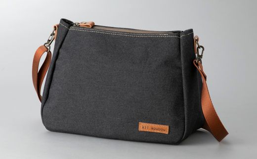 【J-196】ｋｉｉ工房　帆布かばん　プランプショルダー　先染め黒 【高島屋選定品】