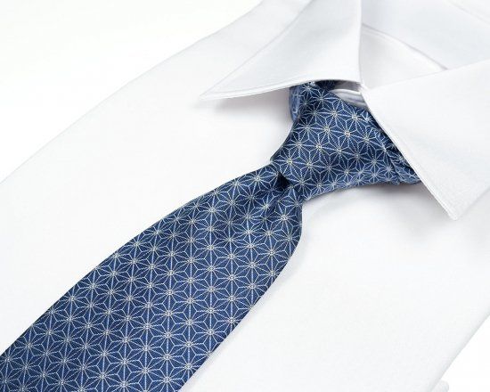 郡内織物「富士桜工房」シルクネクタイ 麻の葉 藍色 FAA1021