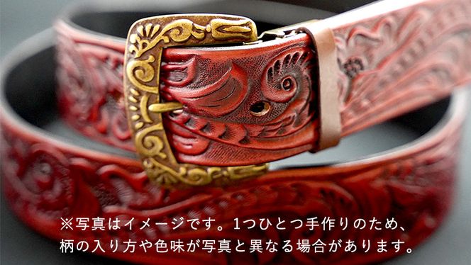 【 数量限定 】 牛革ベルト （花柄・アンティークコードバン染め） 【太さ40mm、厚さ3.5mm、長さ120cm】 牛革 牛 革 皮 ベルト 手作り ハンドメイド アンティーク [BE016ya]