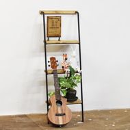 アイアン壁掛けシェルフ　アイアン部分：艶消し黒　ラダー（階段型）ナチュラルアンティークスタイル     Z043