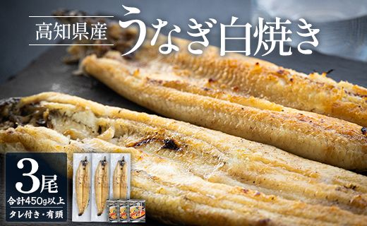 うなぎ白焼き 高知県産うなぎの白焼き 150～180ｇ×3尾 - エコ包装 国産 うなぎ 白焼き 鰻 冷凍 高知 yw-0058