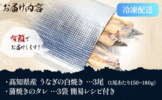 うなぎ白焼き 高知県産うなぎの白焼き 150～180ｇ×3尾 - エコ包装 国産 うなぎ 白焼き 鰻 冷凍 高知 yw-0115