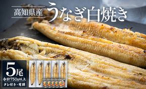 高知県産うなぎの白焼き 5尾 合計750g以上（1尾150～180g）タレ付き エコ包装 - 鰻 ウナギ 内祝い 美味しい おいしい おとりよせ お取り寄せ グルメ 晩酌 yw-0117
