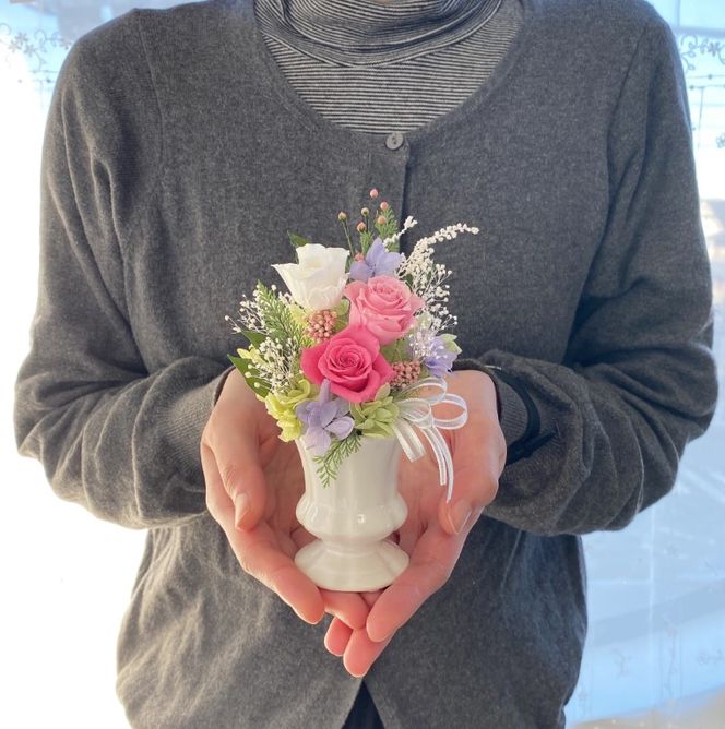 AJ022-1 プリザーブドフラワーアレンジ【カリヌゥ 2個セット ピンク/オレンジ】春日部市 シュガーパイン