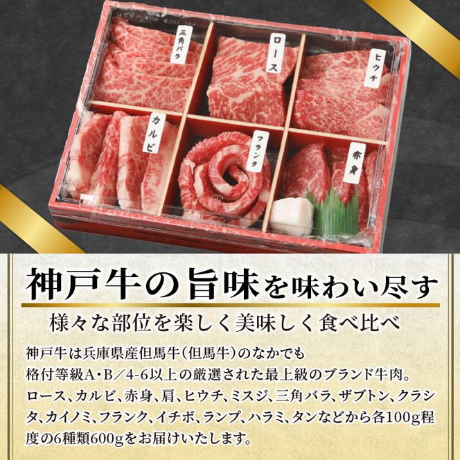 自社牧場直送神戸牛6点食べ比べ焼肉（600g）【2403A00104】