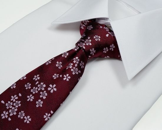 郡内織物「富士桜工房」シルクネクタイ 桜花 臙脂色 FAA1063