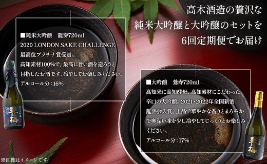 6回定期便 純米大吟醸＆大吟醸セット 720ml各1本（合計12本） - お酒 純米酒 日本酒 地酒 飲み比べ 龍奏 鶯寿 宅飲み お祝い 高木酒造株式会社 高知県 香南市【冷蔵】 Wgs-0143