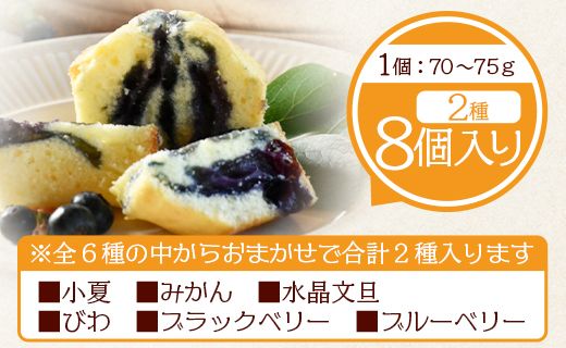 季節のフルーツマフィン(2種8個入り)の詰め合わせ - 洋菓子 焼き菓子 スイーツ デザート 小夏 みかん 水晶文 びわ ブラックベリー ブルーベリー eh-0035