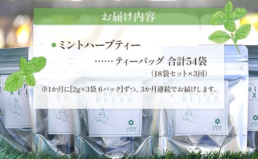 さわやかミントハーブティー 合計54袋 3回定期便 - お茶 飲み物 ティーバッグ 茶葉 ミント ハーブ Wgr-0074