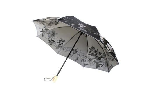 槙田商店【晴雨兼用折りたたみ傘】”絵おり” 百合：黒 FAA5065