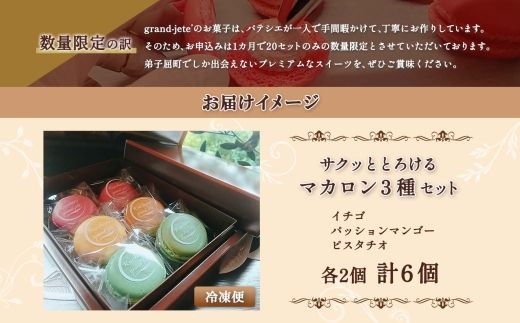 1591. マカロン 6個入り grand-jete' いちご パッションマンゴー ピスタチオ イチゴ 苺 マンゴー スイーツ お菓子 洋菓子 冷凍 お取り寄せ グルメ ギフト ガラス工房 グランジュテ 送料無料 10000円 北海道 弟子屈町