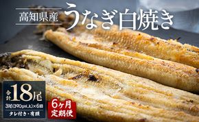 【6カ月定期便】6カ月連続高知県産鰻の白焼き130～150ｇ×3尾 合計18尾 エコ包装 - 鰻 ウナギ 有頭 つまみ ご飯のお供 たれ 簡易包装 Wyw-0070