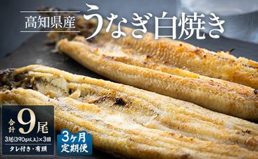 【3カ月定期便】高知県産鰻の白焼き130～150ｇ×3尾 合計9尾 エコ包装 - 鰻 ウナギ 有頭 つまみ ご飯のお供 たれ 簡易包装 Wyw-0072