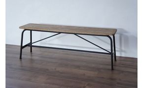 オーク無垢材のアイアンベンチ(木部：クリア／フレーム：艶消しクリア　ウレタン塗装) Z032