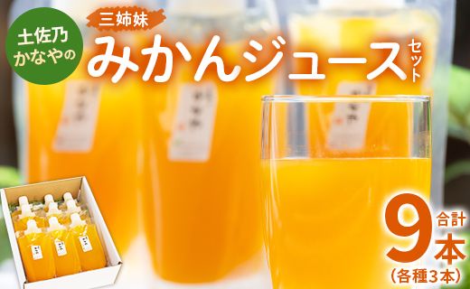 みかんジュース ストレート 100%ストレート パウチ 合計9本 飲み比べ ストレート 3種 セット 土佐乃かなやの三姉妹 みかんジュース - 柑橘 ミカン 蜜柑 果物 フルーツ 果汁 100% 飲