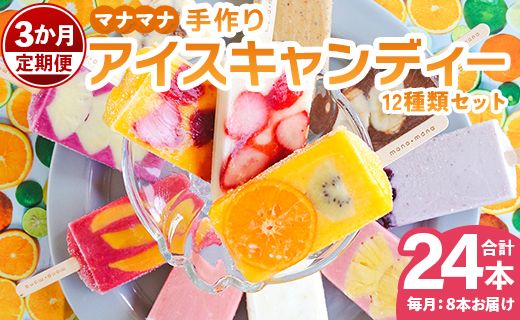 アイス アイスキャンディー アイスバー 3回定期便 合計24本マナマナ 手作りアイスキャンデー 12種類セット - スイーツ デザート 果物 フルーツ 詰め合わせ ギフト のし 株式会社ヤ・シィ 高知県 香南市 Wys-0014