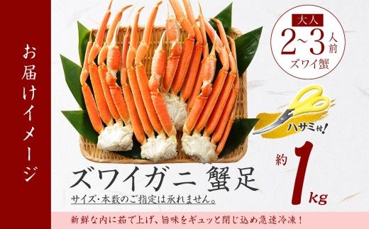 【年内配送 12月21日まで受付】3355.  ズワイガニ足 1kg 約2-3人前 食べ方ガイド・専用ハサミ付 カニ かに 蟹 蟹肉 ボイル済み 送料無料 期間限定 数量限定 北海道 弟子屈町