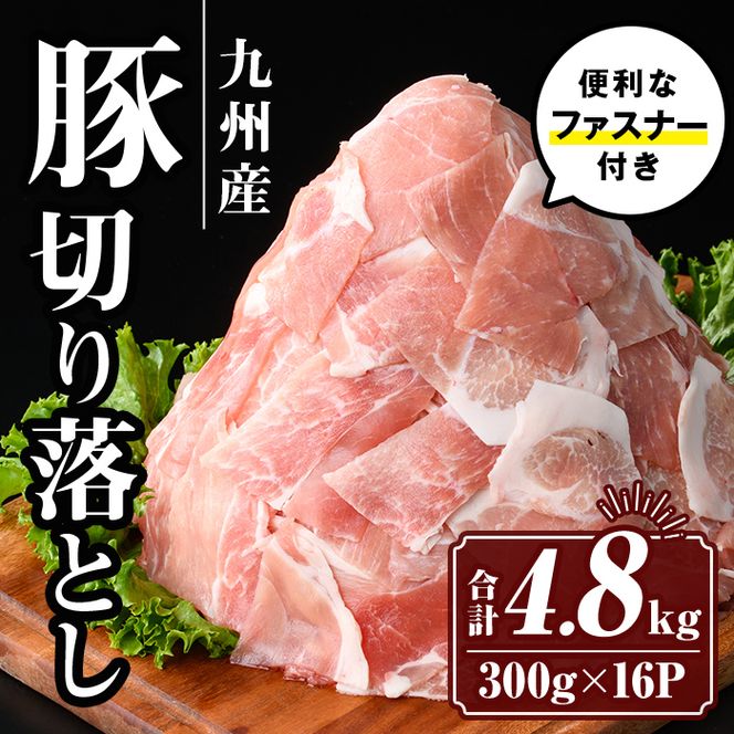 isa593 九州産 豚肉切り落とし (合計4.8kg・300g×16P)国産 真空包装 真空パック ファスナー 小分け 切落とし ぶたにく 豚 肉 冷凍【サンキョーミート株式会社】