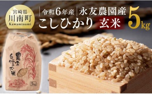 【令和6年産】永友農園産「こしひかり（玄米）」5kg　【 米 お米 玄米 国産 宮崎県産 コシヒカリ 】 [D10601]