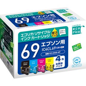 エコリカ【エプソン用】 IC4CL69互換リサイクルインク 4色パック（型番：ECI-E69-4P）リサイクル インク カートリッジ インクカートリッジ カラー オフィス用品 プリンター インク 山梨県 富士川町