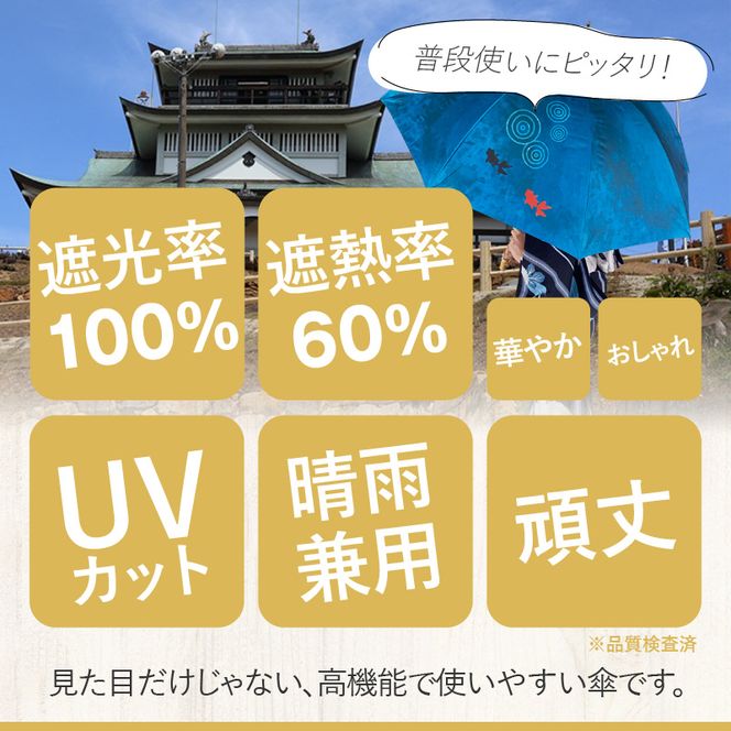 UVカット竹傘　長傘　紫外線99.9％カット　晴雨兼用　男女兼用①イルカ柄 [089D02-01]