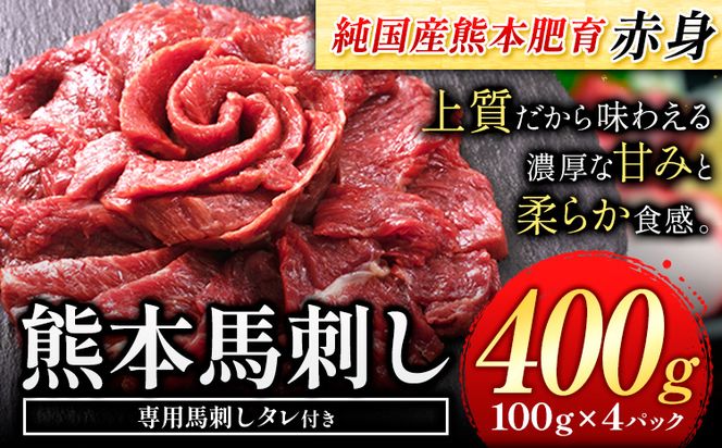 馬刺し 赤身 馬刺し 400g 【純 国産 熊本 肥育】 たっぷり 400g 約100g×4 ブロック ( タレ 5ml×8袋) 生食用 冷凍《1-5営業日以内に出荷予定(土日祝除く)》送料無料 国産 絶品 馬肉 肉 ギフト---gkt_fjs100x4_s_24_12000_400g---