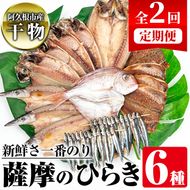 ＜定期便・全2回(隔月)＞鹿児島県阿久根市産干物！薩摩のひらきセット(6種)海産物アジ 鯛 サバ きびなご かます 新鮮 ひもの 魚 定期便【川本商店】a-27-4-z