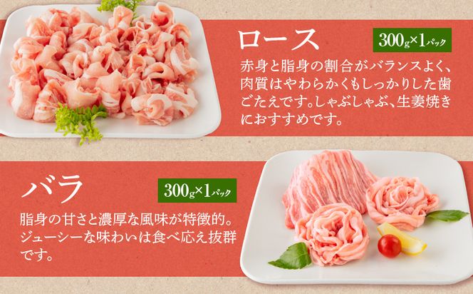 宮崎県産 豚ロース・豚バラ・豚肩ロース しゃぶ 各300g×1 豚こま切れ 400g 黒毛和牛 こま切れ 300g 合計1.6kg_M132-033