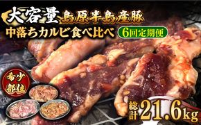 【6回 定期便】希少部位！島原半島産豚 中落ちカルビ 大容量 食べ比べセット 総計21.6kg / 豚 豚肉 カルビ / 南島原市 / はなぶさ [SCN134]