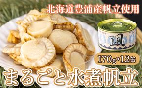 北海道 豊浦 噴火湾産 まるごと水煮帆立 170g×12缶 ほたて ホタテ TYUAD017