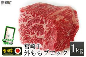 ＜宮崎牛外ももブロック1kg+パタゴニア天然塩付き＞3か月以内に順次出荷【c528_tf_x2】