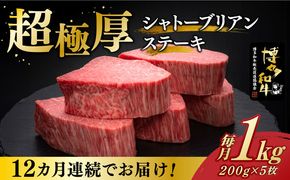 【全12回定期便】博多和牛 ヒレ シャトーブリアン 200g × 5枚《築上町》【久田精肉店】[ABCL096]