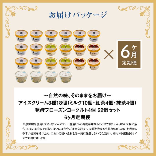 【定期便：全6回】【無添加】北海道 アイスクリーム3種×18個（ミルク・紅茶・抹茶）とフローズンヨーグルト×4個セット【1105701】