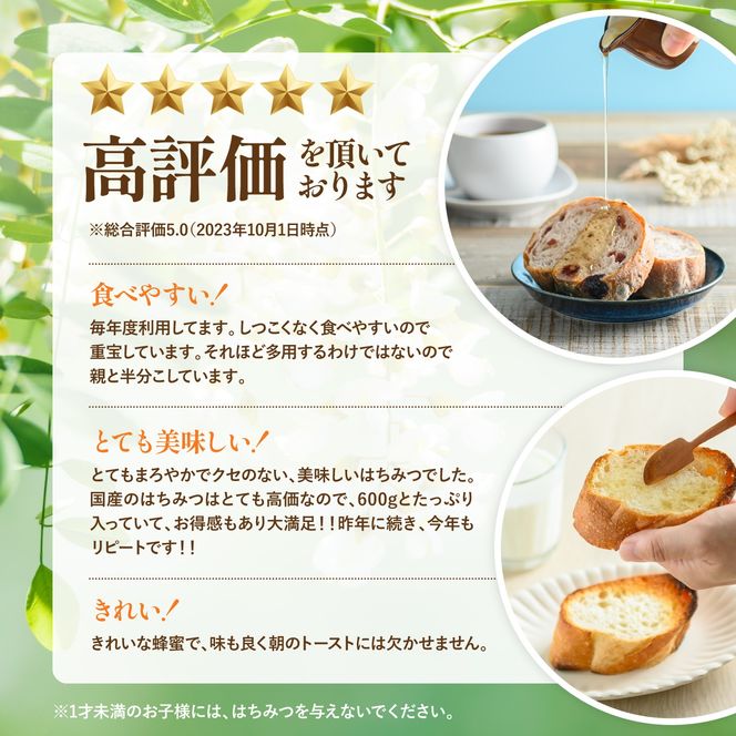 純粋はちみつ（あかしあ）600g【0106301】